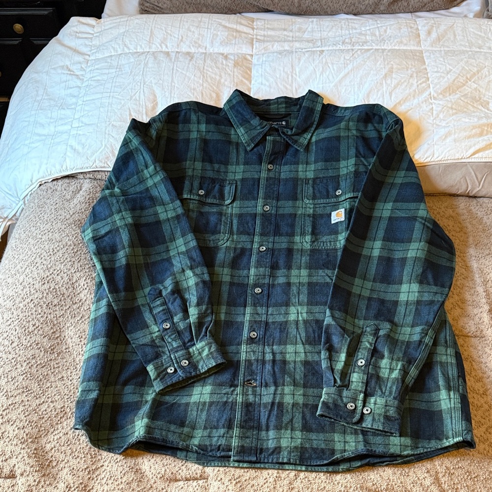 Green and Blue Plaid Heavy Glannel Button-Up Shirt